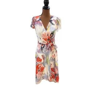 DKNY Abstract Floral Printed V-Neck Cap Sleeve Midi Dress – Size 4 – NWT